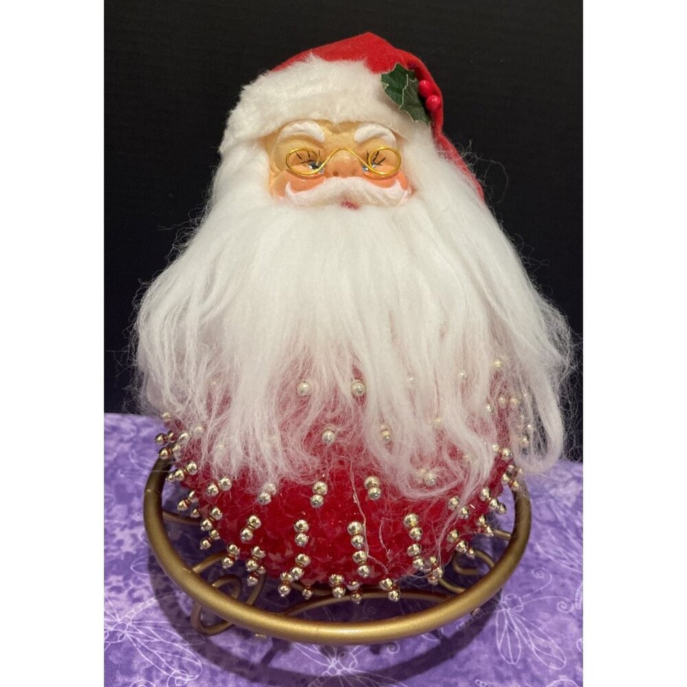 Vintage‎ Handcrafted Beaded Push Pin Christmas Round Large Santa Figure #1